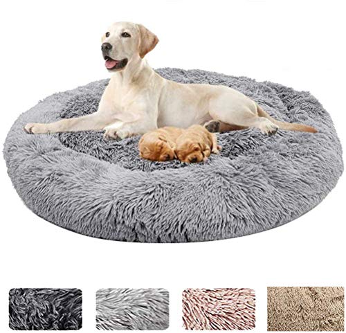 Kuscheliges Hundebett Deluxe weich Haustierbett Warmes Hunde Sofa Rundes Plüsch Hundekissen Katzenbett in Doughnut-Form für mittelgroße,große Hunde von DUCHEN