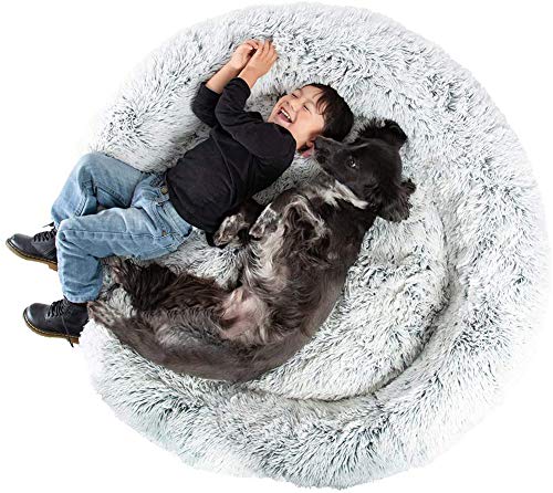 Premium Hundebett waschbar Hundekorb Plüsch Hundekissen Cuddler Donut Katzenhöhlen Zwinger mit wasserdichter Unterseite, weiches Hundesofa für große, mittelgroße Hunde von DUCHEN