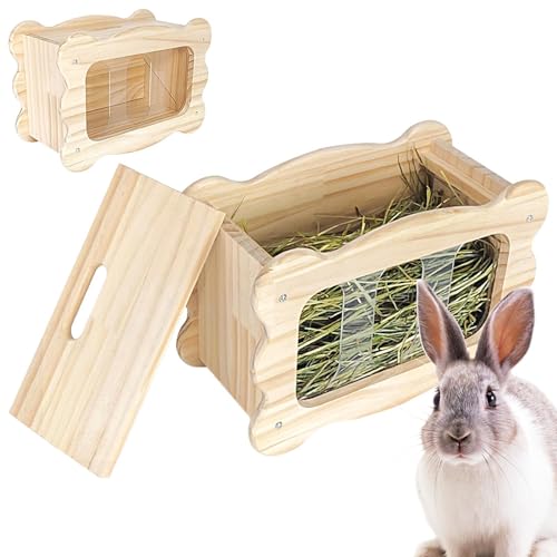 DUDOK Heuraufe, Heuhalter,Heukrippe aus Holz - Käfigzubehör für Kleintiere, Heubox für Meerschweinchen, Hasen, Hamster, Futterspenderständer von DUDOK