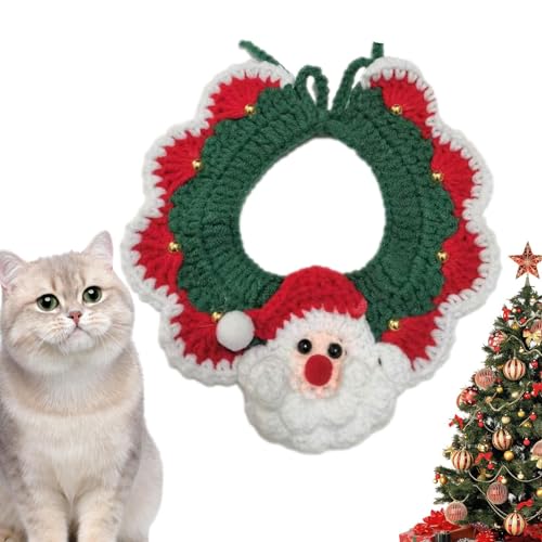 Weihnachts-Haustierschal, Weihnachts-Haustier-Weihnachtsmann-Schal, Gestricktes Haustier-Winter-Halswärmer-Kostüm, Weihnachts-Katzenhalsband, Hunde-Weihnachts-Event-Halsband-Zubehör Für Katzenhunde von DUDOK