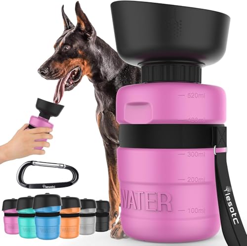 Tragbare 520 ml Reise-Wasserflasche für Hunde, auslaufsicherer Wassernapfspender, faltbare Haustier-Wasserflaschen für wichtige Hunde, Spaziergänge, Wanderausrüstung, unterwegs (Rosa, 520 ml) von DUDONGA