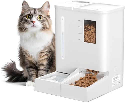 DUDUPET Futterautomat Katze und Wasserspender 2-in-1, Automatischer Futterspender Katze 5L + Wasserspender 4L für Katzen (Weiß) von DUDUPET