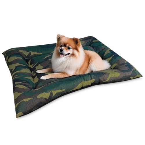 DUÉRMETE ONLINE Wendbares und waschbares Hundebett, Modell Woof, Bequeme Matte aus Camouflage-Stoff für Transport und Zuhause, ideal für die Erholung von Haustieren, 120 x 80 cm von DUÉRMETE ONLINE