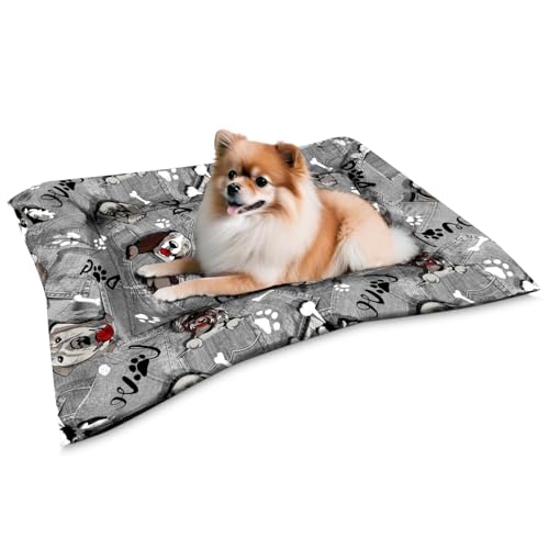 DUÉRMETE ONLINE Wendbares und waschbares Hundebett, Modell Woof, Bequeme Stoffmatratze mit Druck, für Transport und Zuhause, ideal für die Erholung von Haustieren, 90 x 65 cm von DUÉRMETE ONLINE