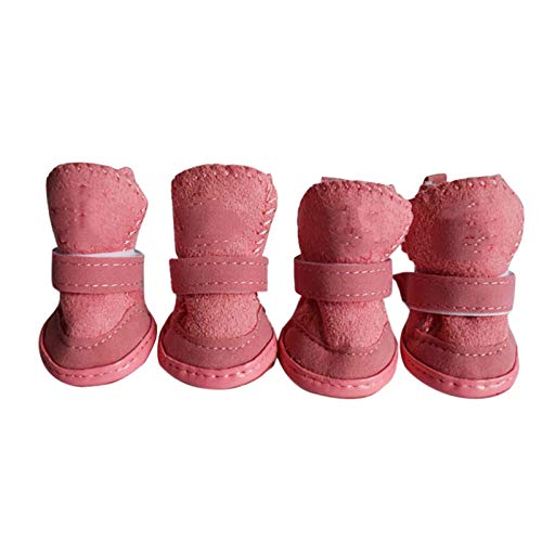 DUNSBY Hundeschuhe, 1 Set, 4 Stück, warme Winterschuhe, Stiefel, Welpen, Baumwollmischung, Winter, Schnee, warme Wanderschuhe, rutschfest, Farbe: Rosa, Größe: M von DUNSBY