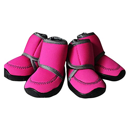 DUNSBY hundestiefel mit 4 Teile/Satz wasserdicht Winter Hund Hund Schuhe Hund Stiefel Baumwoll Nicht rutsch für welpenschuhe haftsocken für (Color : Rose Red, Size : X-Larege) von DUNSBY