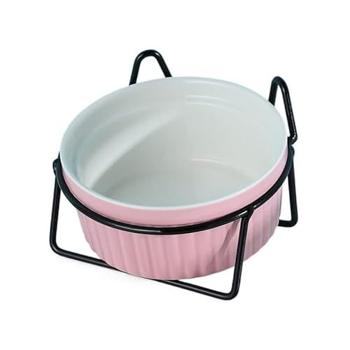 Hund Erhöht Futterschüssel Erhöhter Katzennapf, Doppelnäpfe mit Metallständer, erhöhtes Futter- und Wassernäpfe-Set for Katzen, Kätzchen, Hunde (Color : Blcak-Pink-1) von DUNSBY