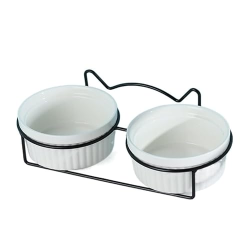 Hund Erhöht Futterschüssel Erhöhter Katzennapf, Doppelnäpfe mit Metallständer, erhöhtes Futter- und Wassernäpfe-Set for Katzen, Kätzchen, Hunde (Color : Blcak-White-2) von DUNSBY