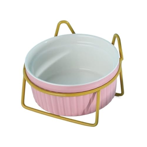 Hund Erhöht Futterschüssel Erhöhter Katzennapf, Doppelnäpfe mit Metallständer, erhöhtes Futter- und Wassernäpfe-Set for Katzen, Kätzchen, Hunde (Color : Gold-Pink-1) von DUNSBY