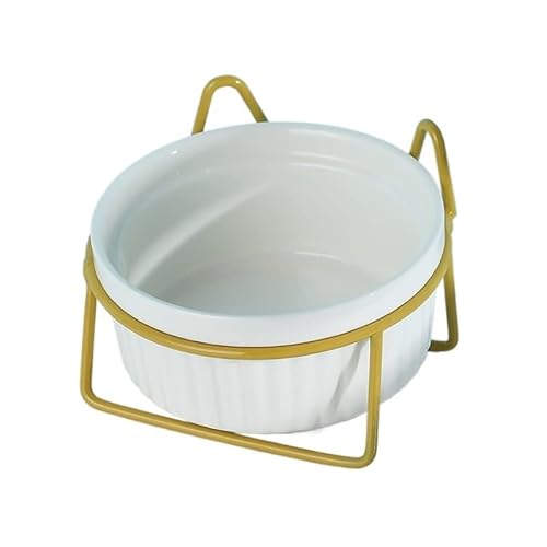 Hund Erhöht Futterschüssel Erhöhter Katzennapf, Doppelnäpfe mit Metallständer, erhöhtes Futter- und Wassernäpfe-Set for Katzen, Kätzchen, Hunde (Color : Gold-White-1) von DUNSBY