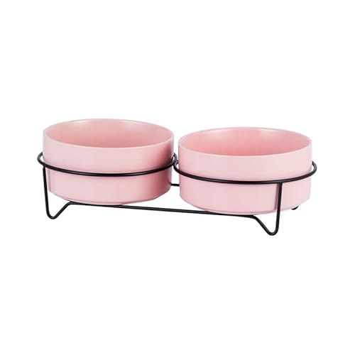 Hund Erhöht Futterschüssel Futter- und Wassernäpfe for Hunde mit Ständer, Keramik, Fress- und Trinknäpfe for Haustiere, große Kapazität, erhöhte Futtermittel (Color : 2 pink and Stand, Size : 400ml von DUNSBY