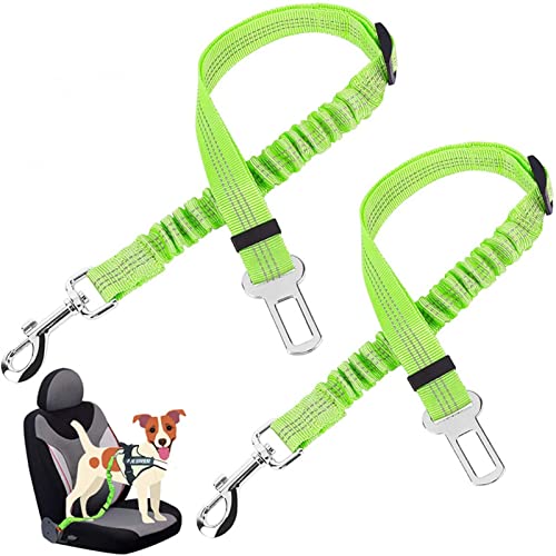 Hunde Sicherheitsgurt für Auto Haustier Autositz Gürtel Hundeleine Fahrzeuggürtel Einstellbare Dämpfung Elastisches reflektierendes Safety Seil for Hundekatze (Color : Fluorescent Green) von DUNSBY