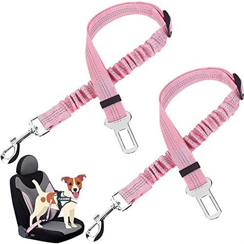 Hunde Sicherheitsgurt für Auto Haustier Autositz Gürtel Hundeleine Fahrzeuggürtel Einstellbare Dämpfung Elastisches reflektierendes Safety Seil for Hundekatze (Color : Pink) von DUNSBY