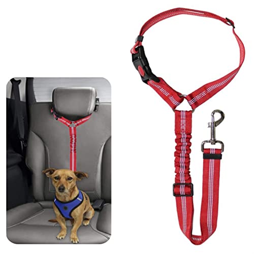 Hunde Sicherheitsgurt für Auto Haustier liefert Autositz Gürtel Hundegurt Sicherheitsgurt Hundeleine Fahrzeuggürtel Einstellbare Dämpfung Elastisches reflektierendes Sicherheitsseil (Color : Red) von DUNSBY