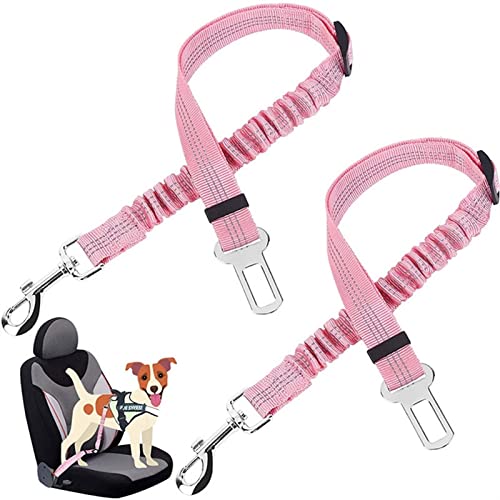 Hunde Sicherheitsgurt für Auto Haustier liefert Autositzgürtel Einstellbarer Puffer elastische reflektierende Sicherheitsseile Hand hält Seilhundaccessoires Leine (Color : Pink) von DUNSBY