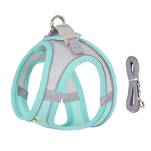 Hundegeschirr Hundegeschirr-Leine-Set for kleine Hunde, verstellbar, Welpen-Katzengeschirr, Weste, französische Bulldogge, Chihuahua, Mops, Outdoor-Laufleine (Color : Cyan, Size : M 5-7 kg) von DUNSBY