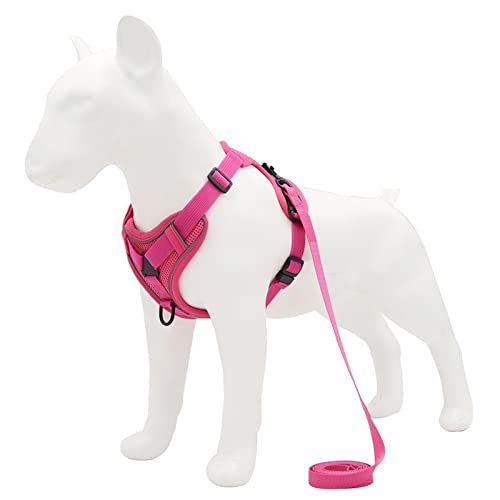 Hundegeschirr Hundegeschirr mit 1,5 m Traktionsleine, ohne Zug, Hundeweste, verstellbar, reflektierend, atmungsaktiv, for Hunde, Welpen und Katzen (Color : Rose Red, Size : L) von DUNSBY