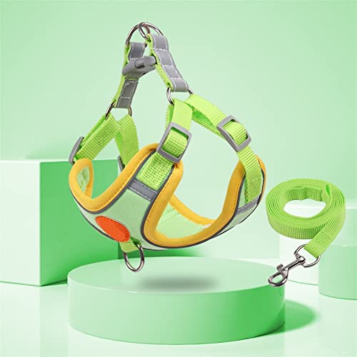 Hundegeschirr Pet Dog Harness Leash Set Reflektierendes, verstellbares Welpengeschirr im Freien, Gehen, Laufen, Weste, Geschirr for kleine Meduim-Hunde (Color : Green, Size : L(for7-10kg)) von DUNSBY