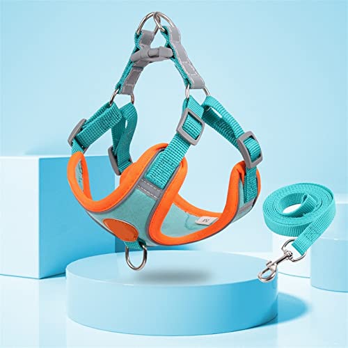 Hundegeschirr Pet Dog Harness Leash Set Reflektierendes, verstellbares Welpengeschirr im Freien, Gehen, Laufen, Weste, Geschirr for kleine Meduim-Hunde (Color : Lake Blue, Size : L(for7-10kg)) von DUNSBY