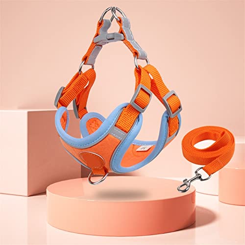 Hundegeschirr Pet Dog Harness Leash Set Reflektierendes, verstellbares Welpengeschirr im Freien, Gehen, Laufen, Weste, Geschirr for kleine Meduim-Hunde (Color : Orange, Size : M(for3.5-6.5kg)) von DUNSBY