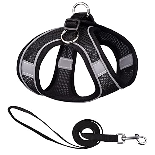 Hundegeschirr Reflektierendes Hundegeschirr mit Leine, verstellbares Nylon-Geschirr, atmungsaktive Halsbänder for Chihuahua, kleine und große Hunde (Color : 15-Black, Size : XXS) von DUNSBY