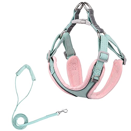 Hundegeschirr Verstellbares Hundegeschirr, kein Ziehen, for Welpen, Katzen, Outdoor-Laufleine, französische Bulldogge, Chihuahua, Halsband, Seil for kleine, mittelgroße Hunde (Color : Green-Pink, SI von DUNSBY