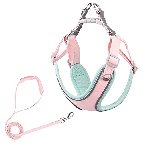 Hundegeschirr Verstellbares Hundegeschirr, kein Ziehen, for Welpen, Katzen, Outdoor-Laufleine, französische Bulldogge, Chihuahua, Halsband, Seil for kleine, mittelgroße Hunde (Color : Pink-Green, SI von DUNSBY