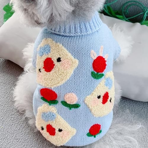 Hundekleidung Bestickte Hundekleidung Pet Knit Sweater Puppy Warme Winterkleidung (Color : Blue, Size : M) von DUNSBY