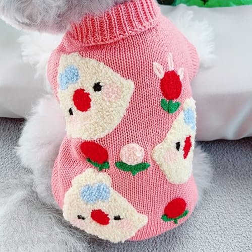 Hundekleidung Bestickte Hundekleidung Pet Knit Sweater Puppy Warme Winterkleidung (Color : Pink, Size : S) von DUNSBY