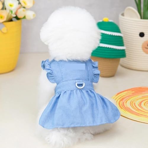 Hundekleidung Neue Hundeprinzessin Kleider Welpen Bogen Knoten Kleid Haustier Rock Mesh Hündchen Prinzessin Sommerkleider Haustier Zubehör Kleidung (Color : B-Light Blue, Size : M) von DUNSBY