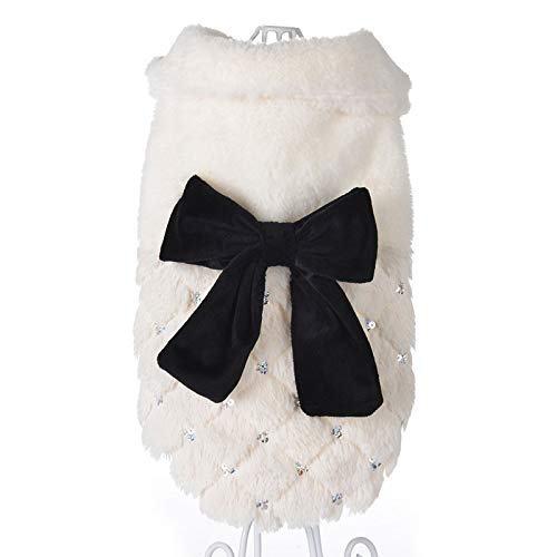 Hundekleidung Winter Warme Kleidung for Kleine Katzen Hunde Elegante Weiße Fell Haustier Katze Mantel Jacke Mit Schleife Knoten Kätzchen Kitty Kleidung (Color : White, Size : XL) von DUNSBY