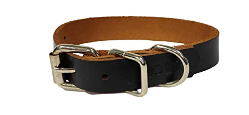 Starkes Hundehalsband aus echtem Leder, für Haustiere, Katzen, Welpen, verstellbar, weich, bequem, Schwarz, Größe L von DUO DUFFEL