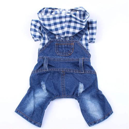 DUOCARA Denim-Overall für Welpen, Baumwolle, kariert, Hunde-Outfit, Mantel, Hundejacke, Bekleidung, 6 Größen von DUOCARA