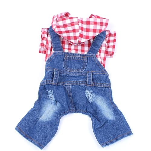 DUOCARA Denim-Overall für Welpen, Baumwolle, kariert, Hunde-Outfit, Mantel, Hundejacke, Bekleidung, 6 Größen von DUOCARA