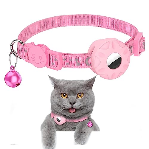 Duojin Katzenhalsband mit AirTag Reflektierende Halsband Katze mit Glocke und abbrechbarer Sicherheitsschnalle für Kätzchen Welpen (Rose) von DUOJIN