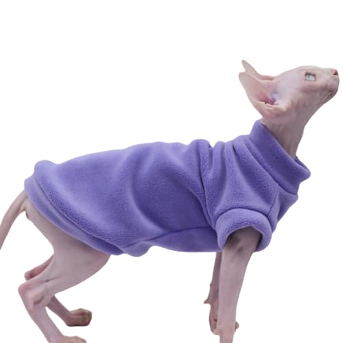 DUOMASUMI Haarlose Katzenkleidung, warm, bequem, Katzenbekleidung für Sphynx-Katzen, Devon-Katzen, kornische Katzen und kleine Katzen, Lila, Größe XL von DUOMASUMI