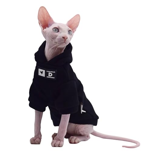 DUOMASUMI Haarlose Katzenkleidung, warm, bequeme Katzenbekleidung für Sphynx-Katzen, Devon-Katzen, kornische Katzen und kleine Katzen, Schwarz, Größe L von DUOMASUMI