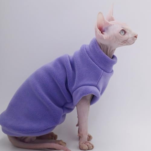 Haarlose Katzenkleidung, Herbst/Winter, warmes Fleece, superweich, dehnbar, für Sphynx, Devon, Konis, kleine Katzen und Hunde, Lila, Größe XXL von DUOMASUMI