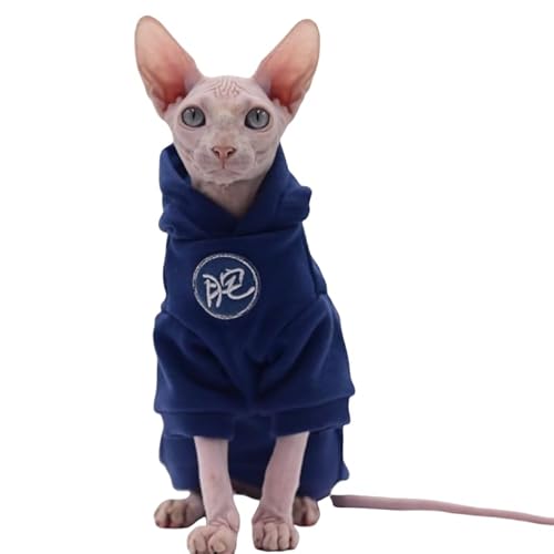 Haarlose Katzenkleidung, warm, weich, dick, Katzen-Kapuzenpullover für Sphynx-Katzen, Devon Rex-Katzen und Cornish (Größe M) von DUOMASUMI