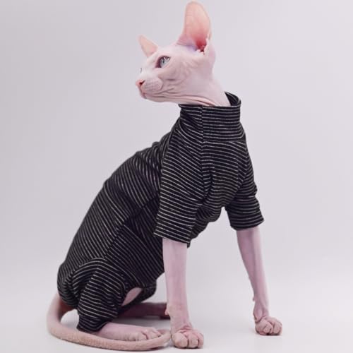 Haarlose Katzenkleidung, warm und weich, Herbst und Winter, Vierbeiniger Kapuzenpullover für Sphynx-Katzen, Devon Rex-Katzen, Cornish Cats (Schwarz, XX-Large) von DUOMASUMI