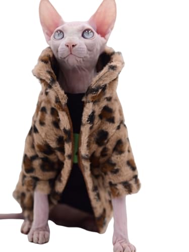 Haarlose Katzenkleidung für den Winter, warm, dick, weich, zweilagig, Katzenbekleidung für Sphynx-Katzen, Devon Rex-Katzen, kornische Katzen und kleine Katzen und Hunde, Braun, Größe L von DUOMASUMI