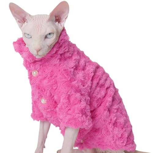 Haarlose Katzenkleidung für den Winter, warm, dick, weich, zweilagig, Katzenbekleidung für Sphynx-Katzen, Devon Rex-Katzen, kornische Katzen und kleine Katzen und Hunde, Rosenrot, Größe L von DUOMASUMI