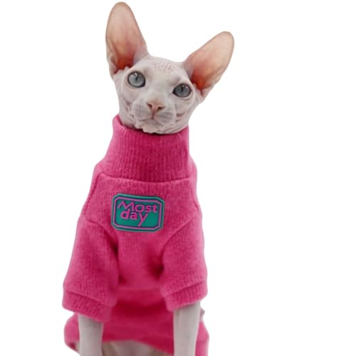 Sphynx Katzenkleidung, Herbst und Winter, verdickt, warm, gesteppt, Katzen Pulli Shirt, haarlose Katzenkleidung, Devon Katzen-Shirt, Haustier-Katzenkleidung, Größe L, Rosarot von DUOMASUMI