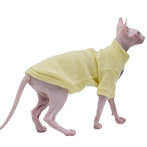 Sphynx Katzenkleidung, Herbst und Winter, verdickt, warm, gesteppt, Katzen Pulli Shirt, haarlose Katzenkleidung, Devon Katzen-Shirt, Haustier-Katzenkleidung, Größe M, Gelb von DUOMASUMI