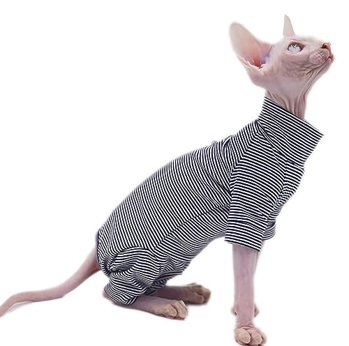 Sphynx Katzenkleidung, 4 Beine, reine Baumwolle, bequem, Stretch, haarlos, Katzenkleidung, Devon-Kleidung, kornische Kleidung und kleine Katzen, Größe M von DUOMASUMI