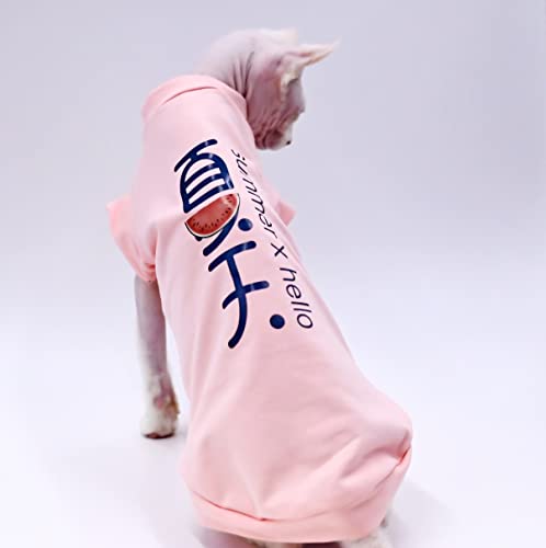 Sphynx Katzenkleidung aus Baumwolle, Frühling und Sommer, dünn, hochdehnbar, haarlose Katzenkleidung für Devon Rex, Konish Kleidung für kleine Katzen und Hunde (Rosa, Klein) von DUOMASUMI