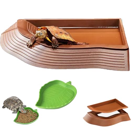 Futterschale für Schildkröten, mit Rampe, Blatt, Schildkröte, Futter-Wasserschüssel, Reptilien-Futternapf, Wassernapf mit Rampe, Aquarium-Ornament für Gecko, Schlange, Schildkröte, Bartagame, von DUOYUZHIYU