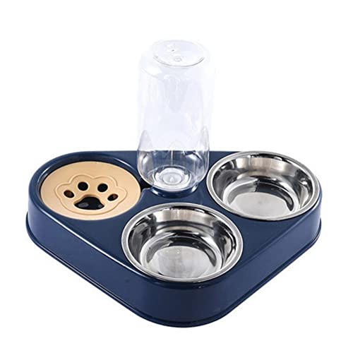 Futternapf Katze 3 in 1 Haustierhunde-Schüssel mit Hunde-Wasser-Flasche Katze Automatische Trinkkatze Food Bowl Pet Doppel 3 Schüsseln Edelstahl- Geneigter futternapf Katze (Size : 3 in 1 Navy Blue von DUnLap