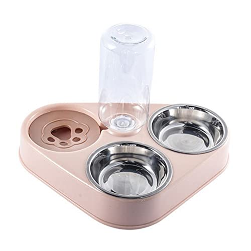 Futternapf Katze 3 in 1 Haustierhunde-Schüssel mit Hunde-Wasser-Flasche Katze Automatische Trinkkatze Food Bowl Pet Doppel 3 Schüsseln Edelstahl- Geneigter futternapf Katze (Size : 3 in 1 Pink) von DUnLap