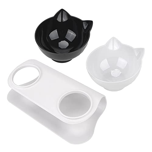 Futternapf Katze Durable Double Bowls Pet Food Water mit angehobenen Standschutz Gebärmutterhals rutschfeste Katzenschale Hundeschüssel Katze Hunde Geneigter futternapf Katze (Size : Black White) von DUnLap